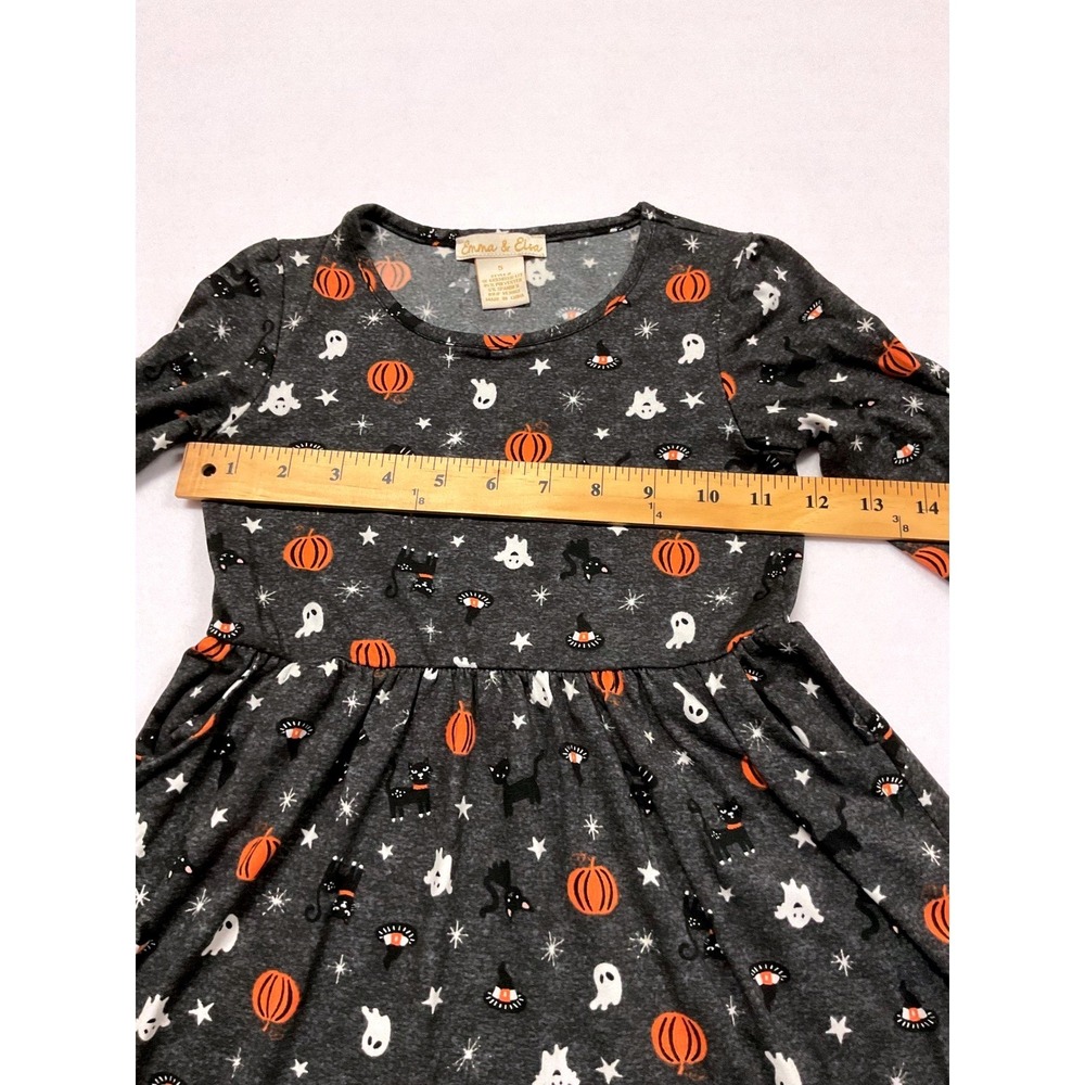 Emma & Elsa Girls Halloween Dress Grey Pumpkin Ghost Cat Size 5 SK-GKD3035H-173 - Picture 3 of 7